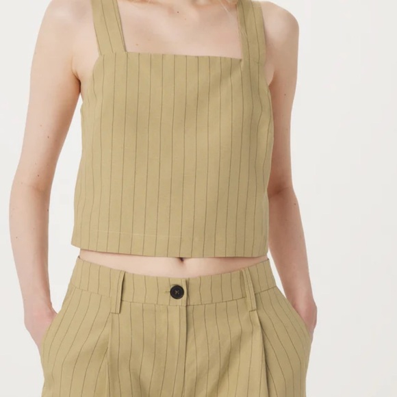 Tops - Frank and Oak The Striped Shell Linen Top in Cream Yellow